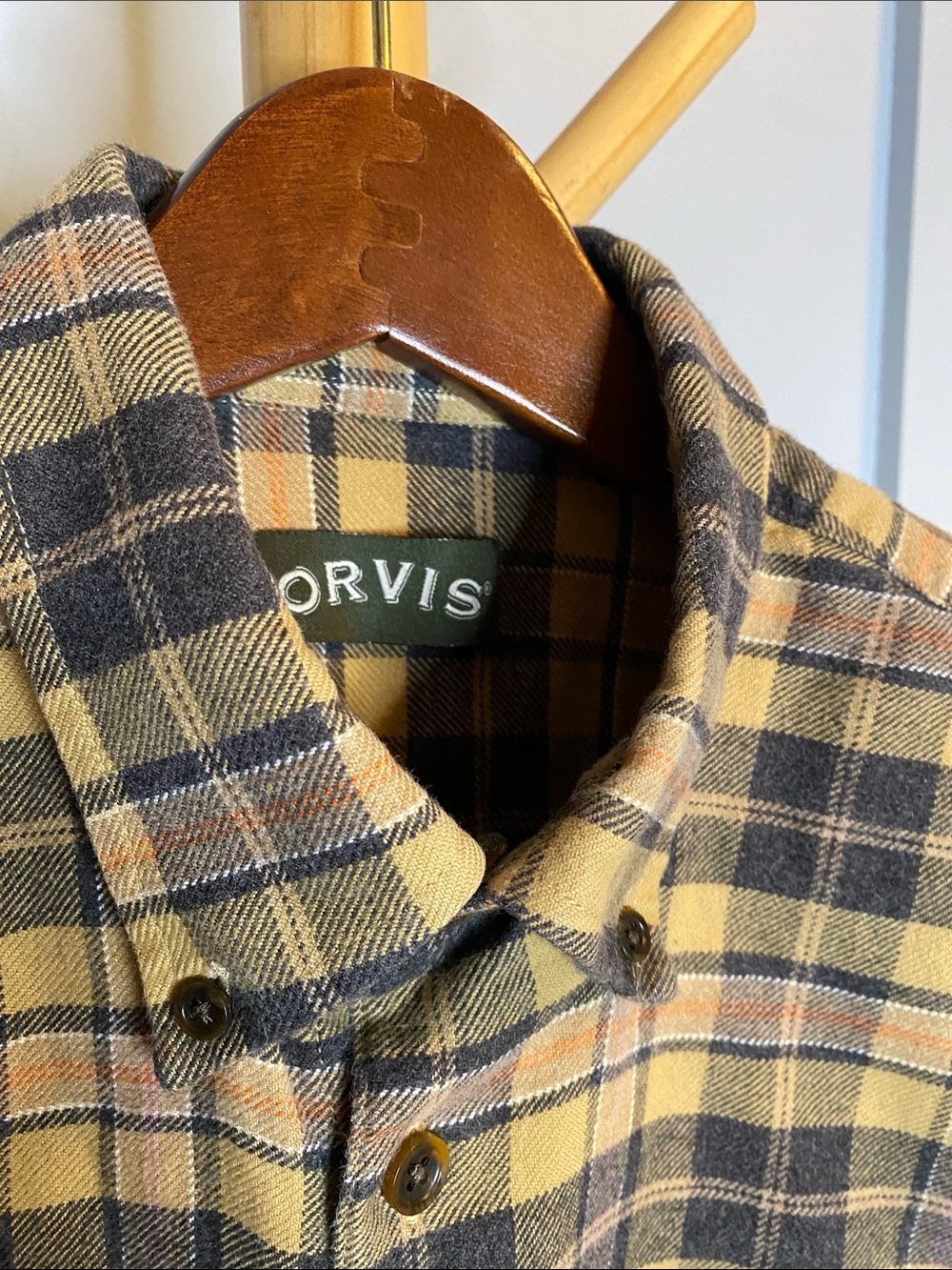 Orvis Yellow and Black Plaid Button-Down Shirt - 100% Cotton